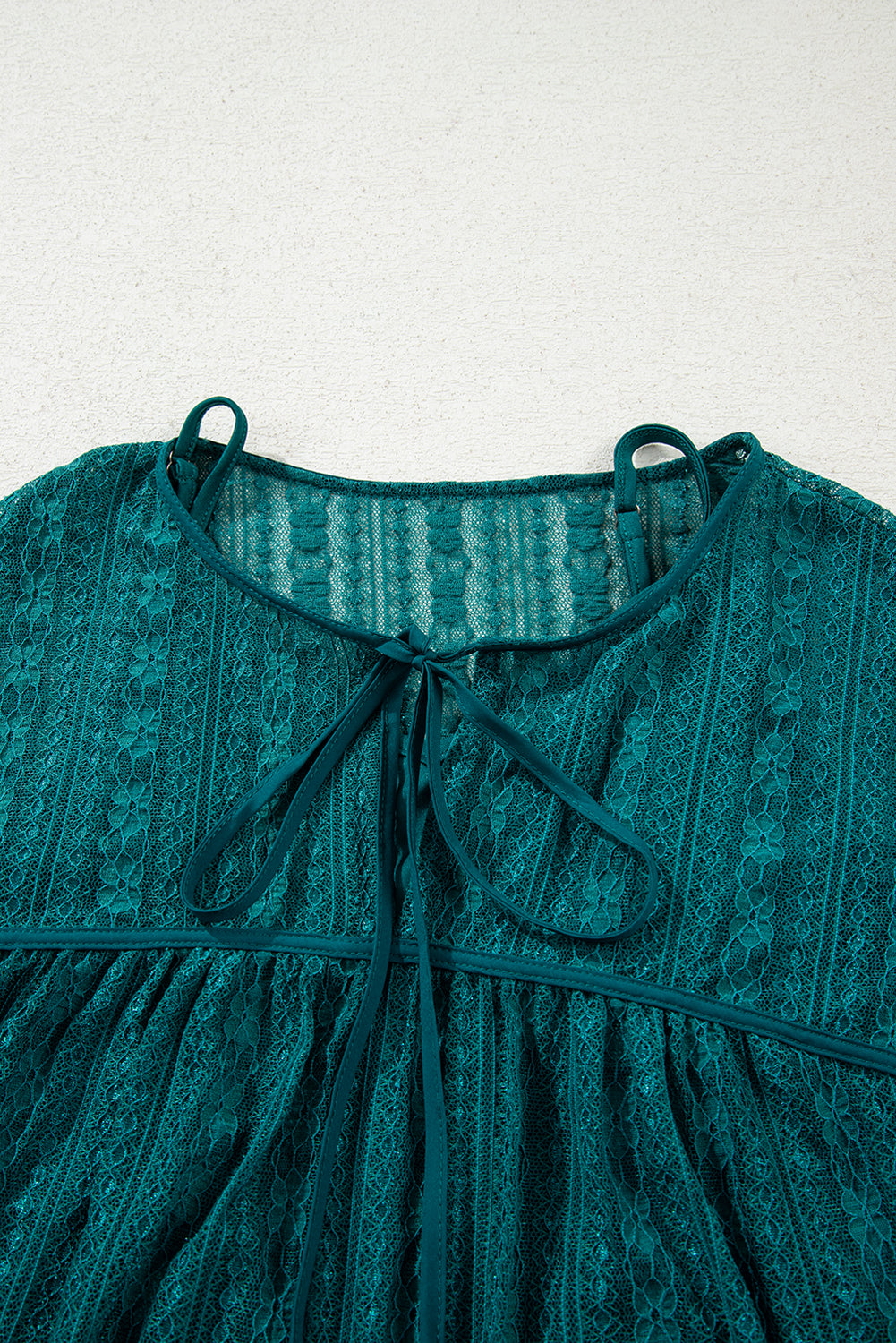 Evergreen Sheer Lace Balloon Sleeve Babydoll Blouse - LODIMAE FASHION 