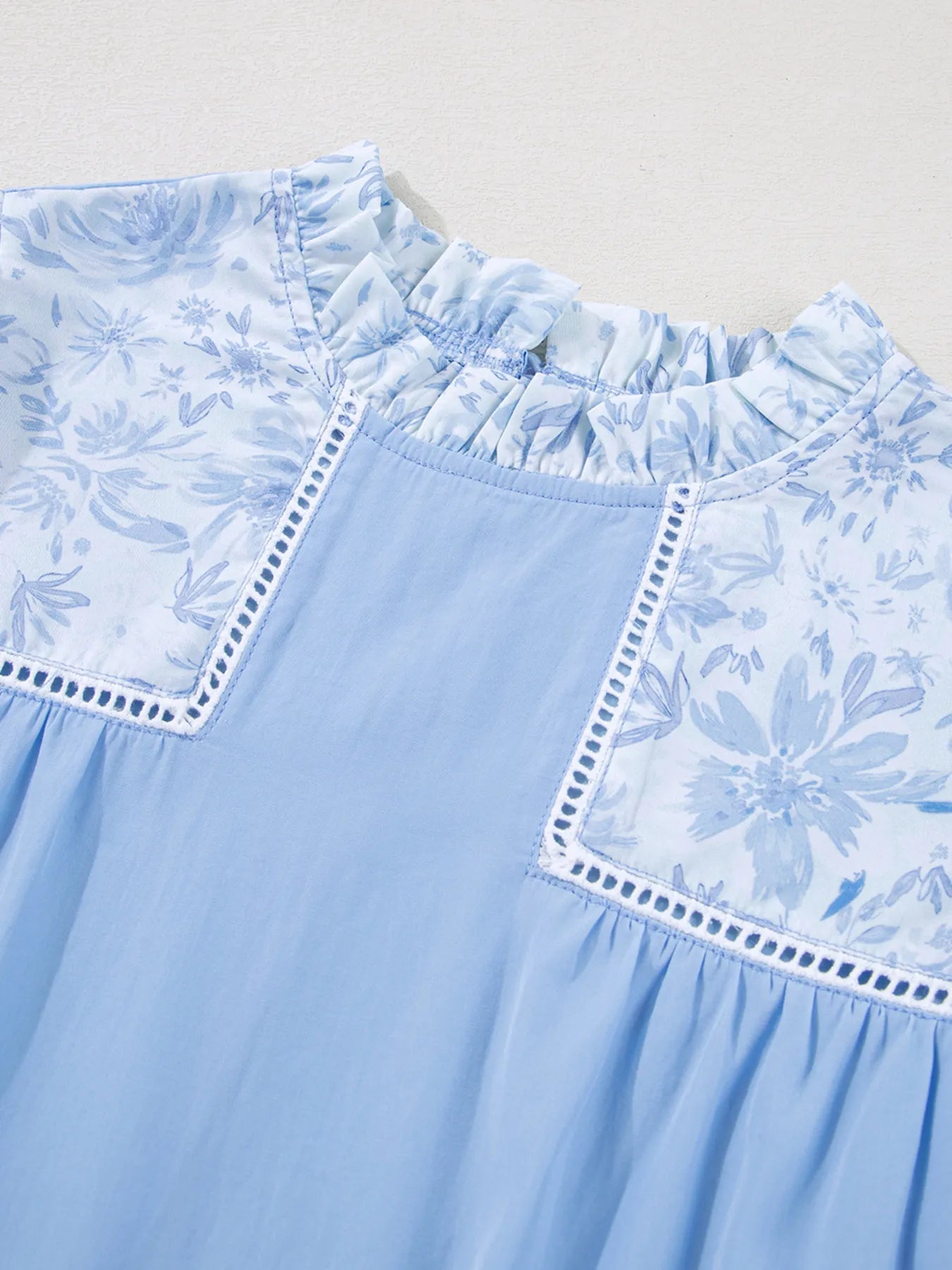 Lace Insert Floral Puff Sleeve Patchwork Loose Blouse - LODIMAE FASHION 