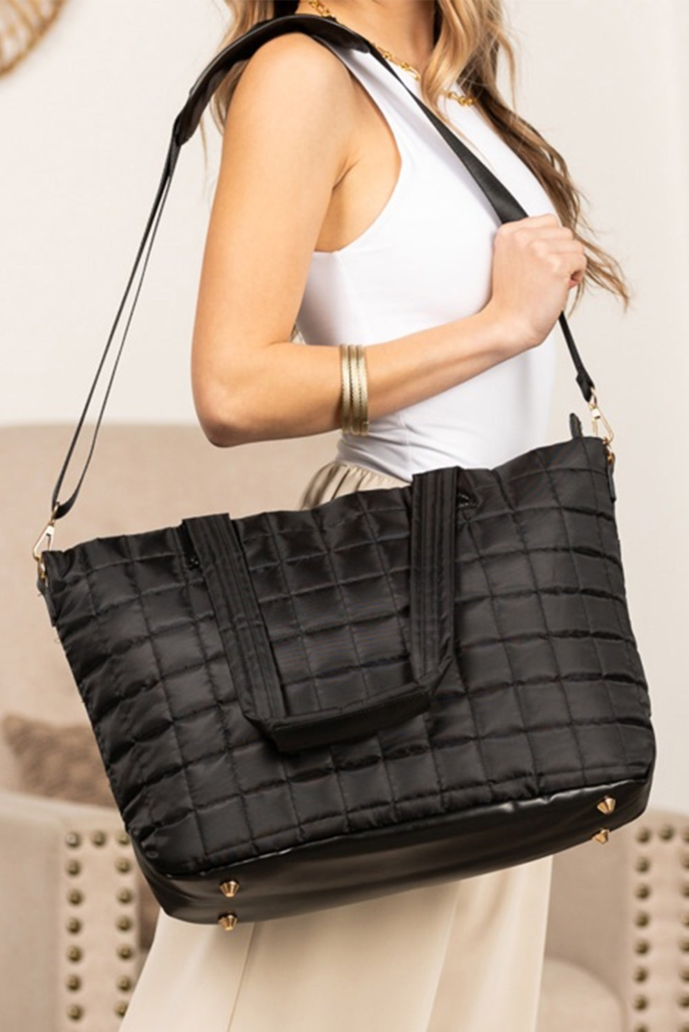 Large Quilted Ladies Laptop Tote Bag and Clutch 2pcs Set - Grace Beauty H&C - LODIMAE FASHION 