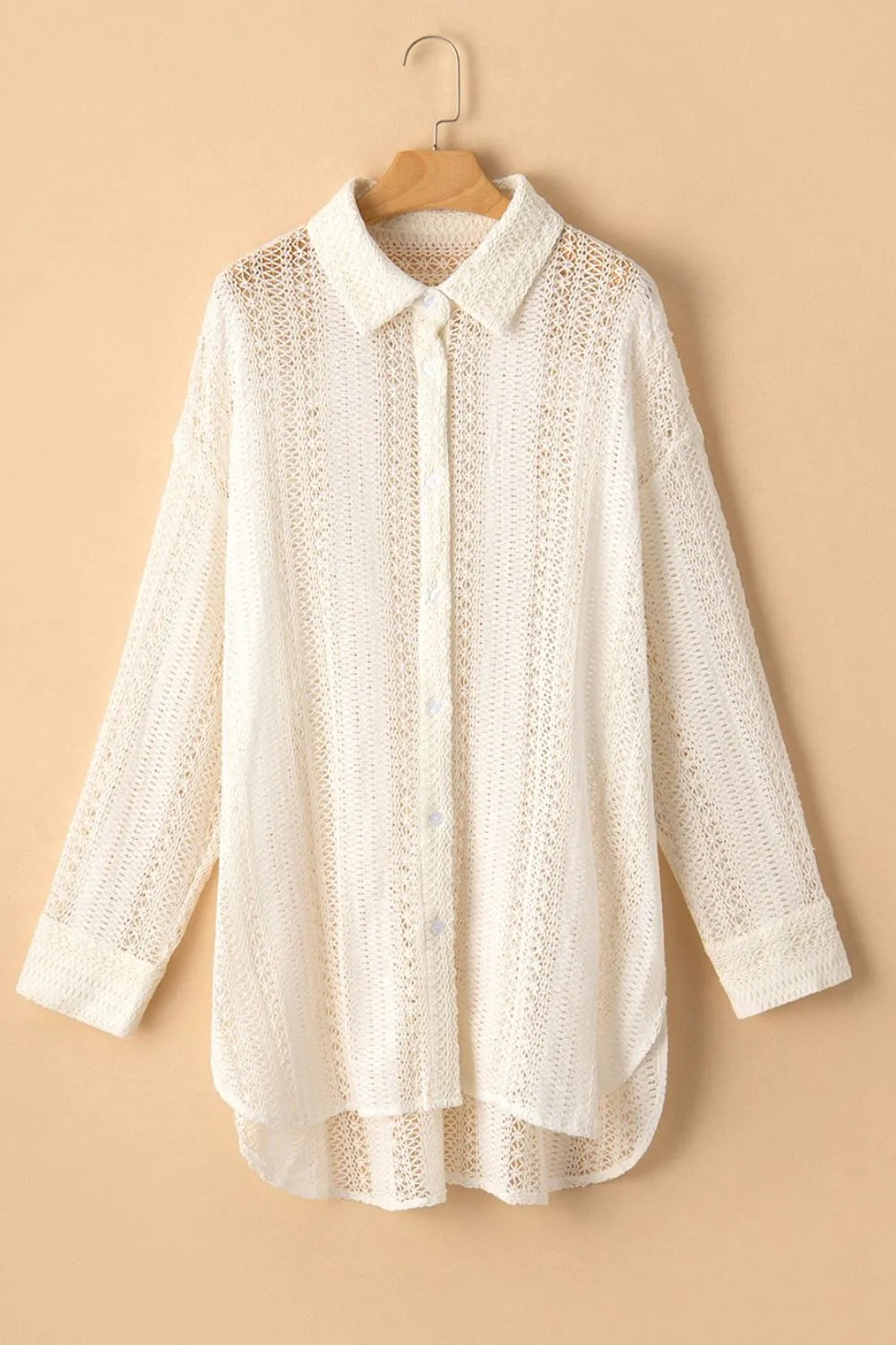 Lace Crochet Collared Neck Oversized Shirt - LODIMAE FASHION 