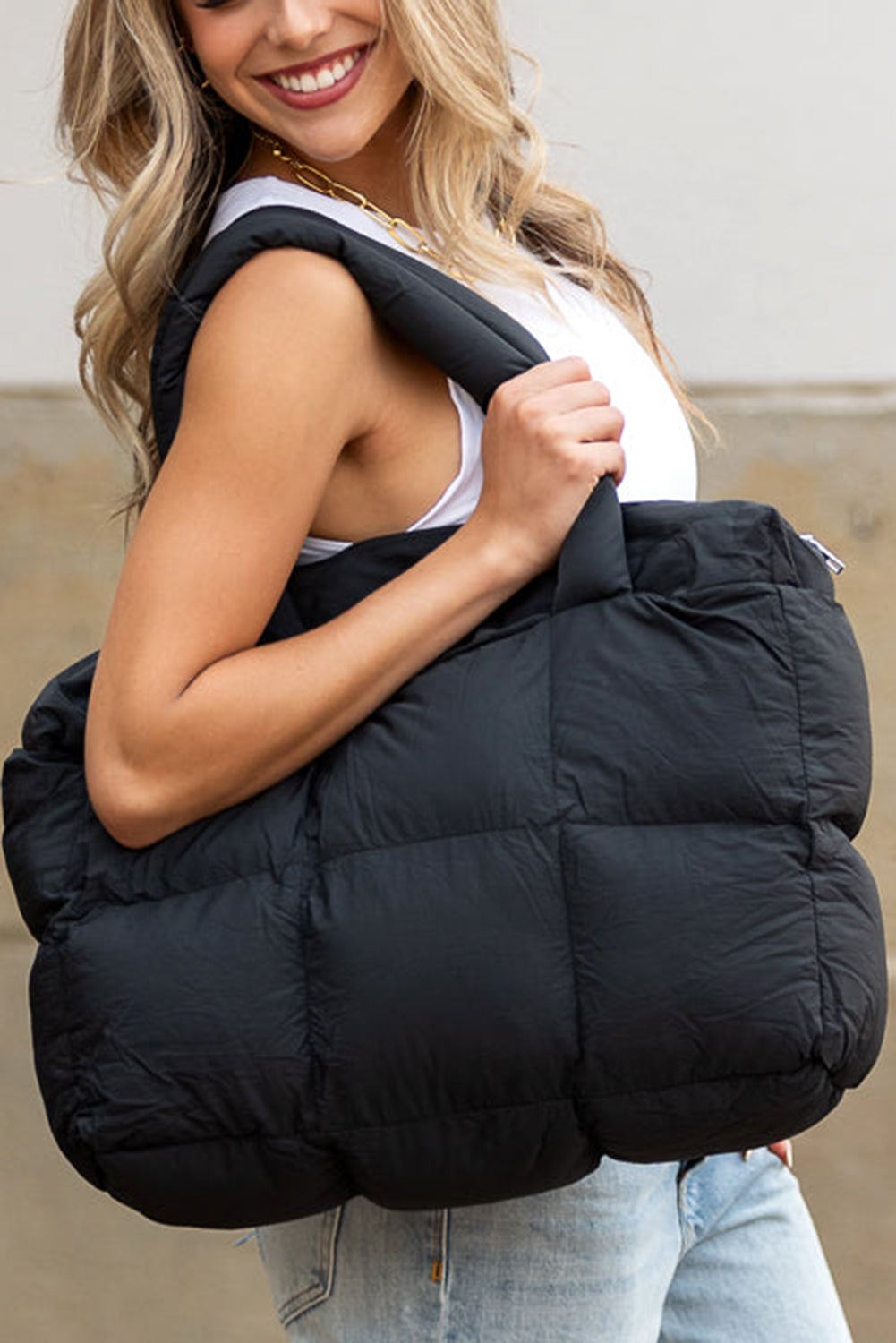 Large Quilted Puffer Tote Bag for Ladies - Everyday Tote Bag With Zipper - LODIMAE FASHION 