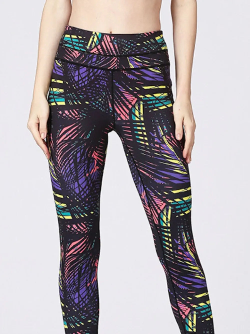 Printed Wide Waistband Active Leggings with Stirrups - LODIMAE FASHION 