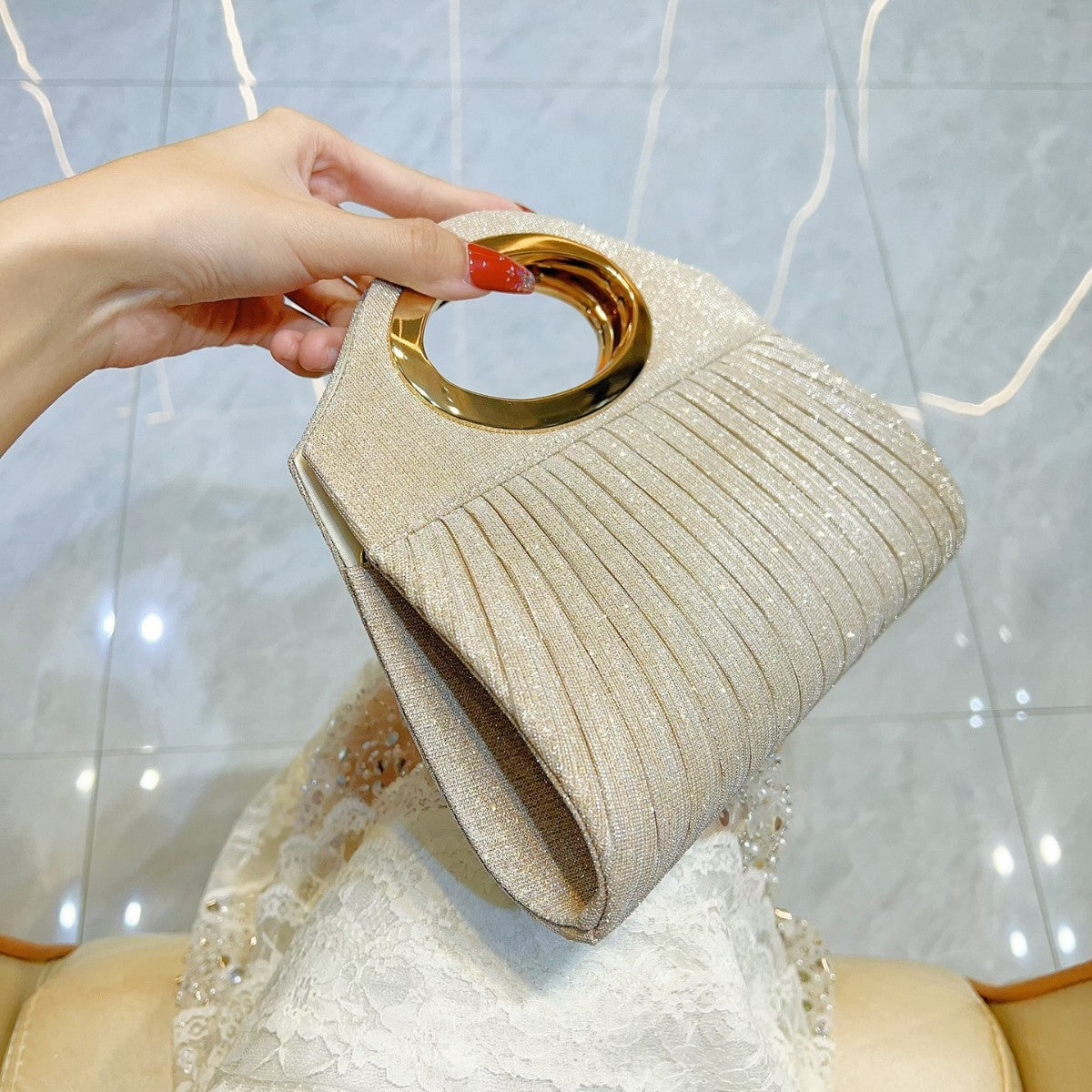New cheongsam, evening dress, women's bag, pleated lady's all bag, banquet bag, clutch bag, single-shoulder cross-shoulder handbag, dinner bag - LODIMAE FASHION 
