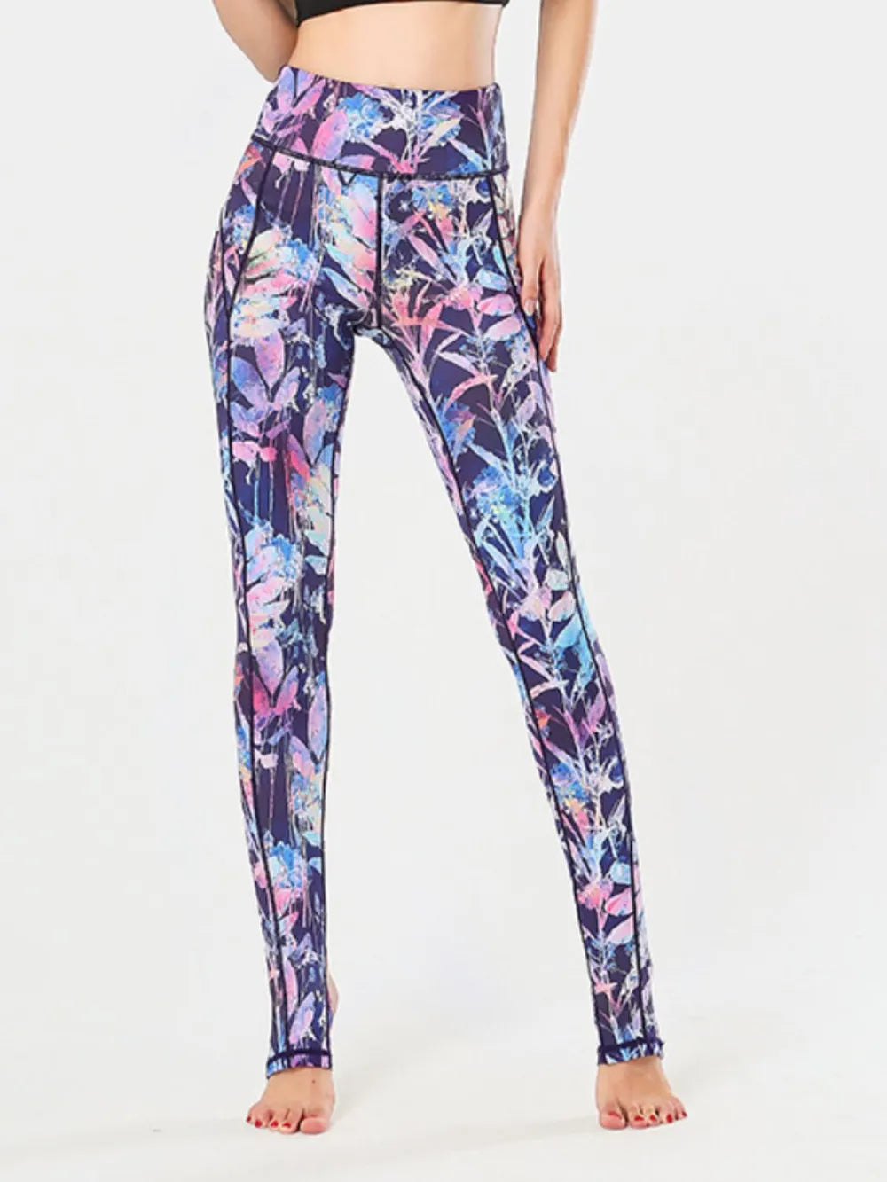 Printed Wide Waistband Active Leggings with Stirrups - LODIMAE FASHION 