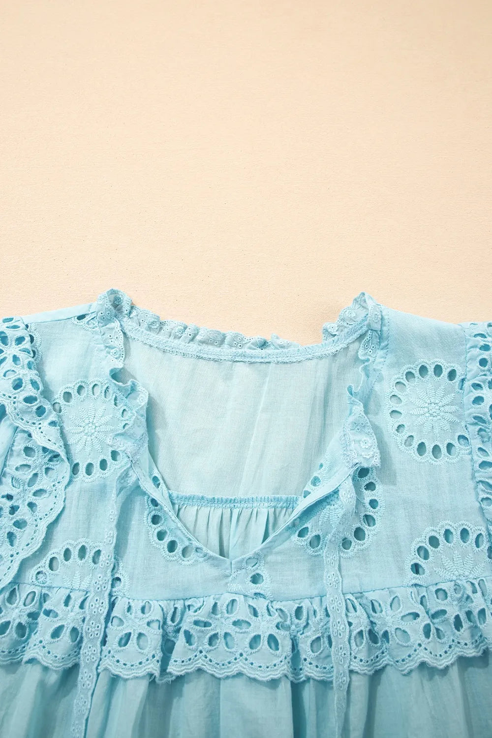 Eyelet Lace Trim Puff Sleeve Blouse - LODIMAE FASHION 