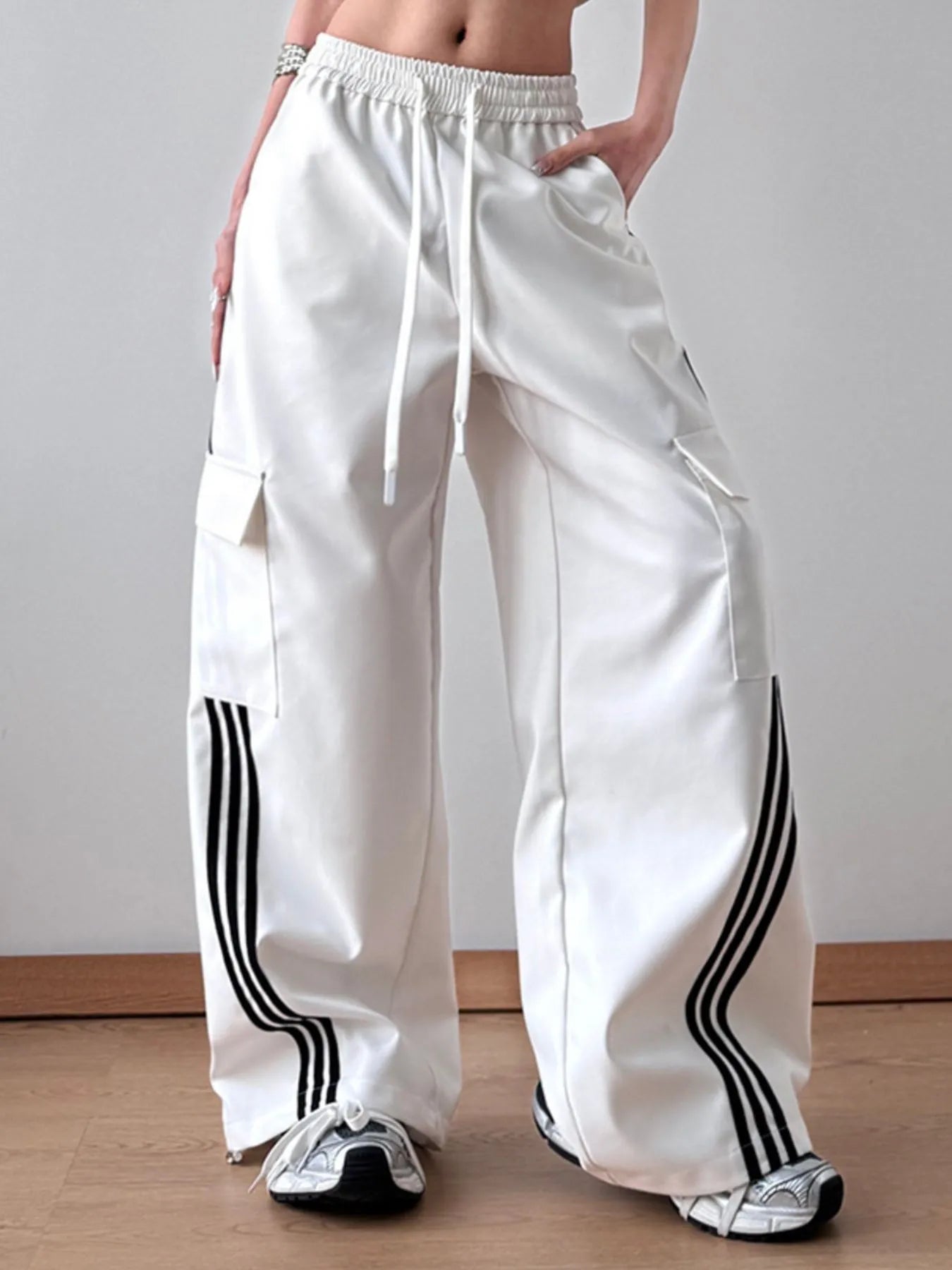 Striped Wide Leg Cargo Pants - LODIMAE FASHION 