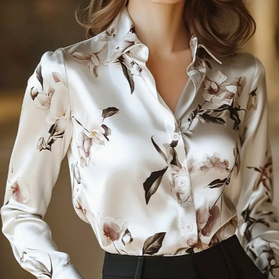 Modern Satin Elegant Printed Shirt In White - LODIMAE FASHION 