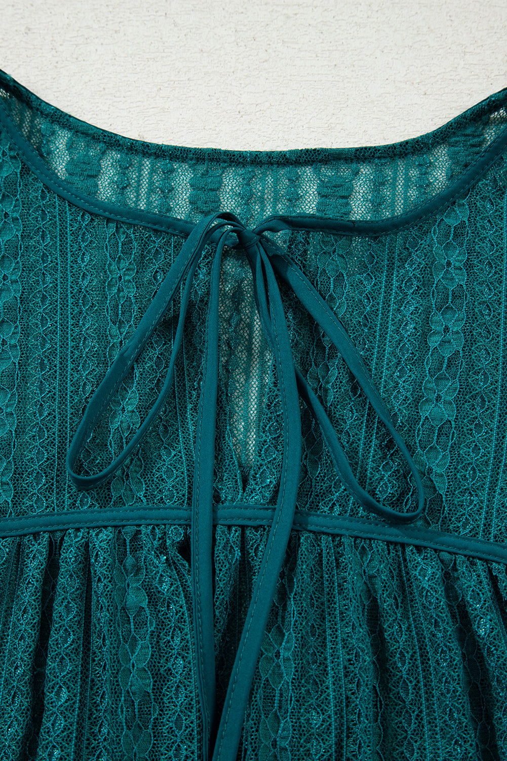Evergreen Sheer Lace Balloon Sleeve Babydoll Blouse - LODIMAE FASHION 
