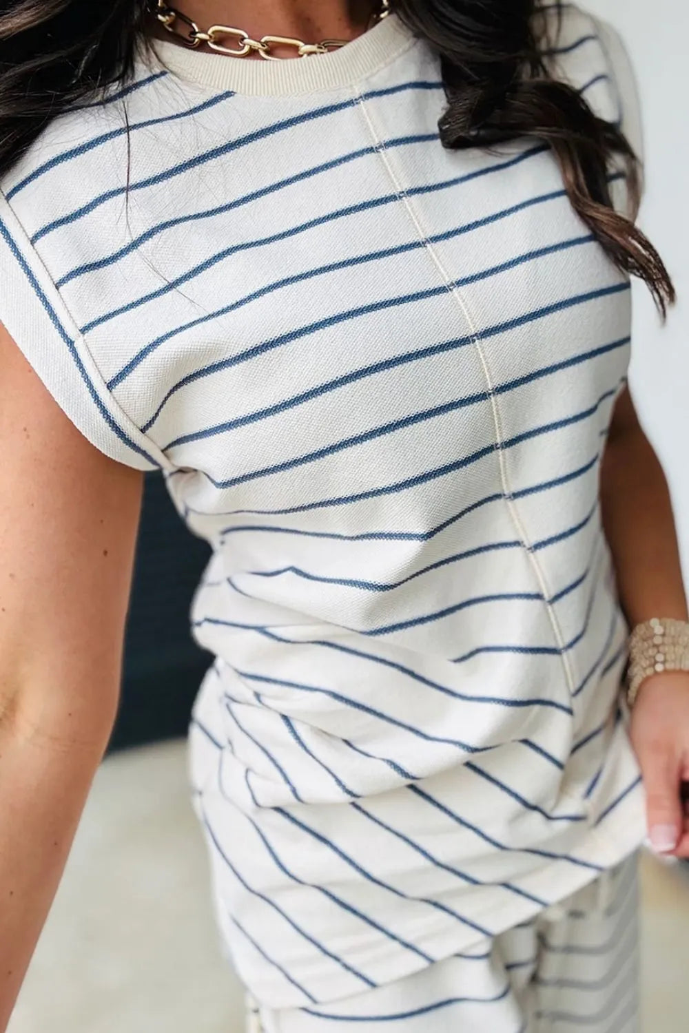 Striped Round Neck Top and Pants Set - LODIMAE FASHION 