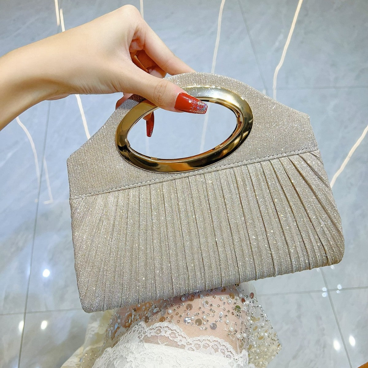 New cheongsam, evening dress, women's bag, pleated lady's all bag, banquet bag, clutch bag, single-shoulder cross-shoulder handbag, dinner bag - LODIMAE FASHION 