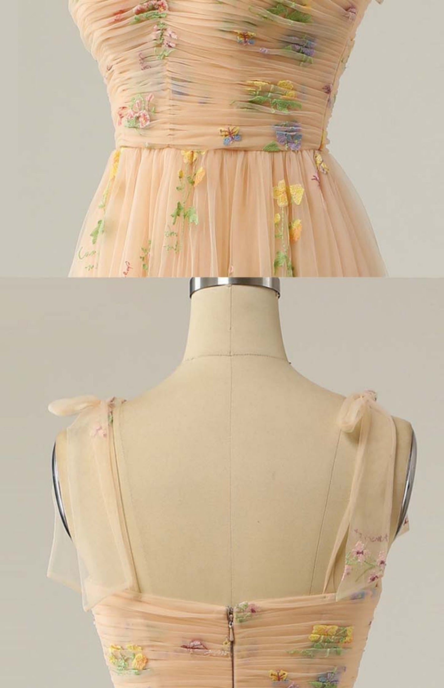 Long Niche Strap Embroidered Heavy Work Floral Dress - LODIMAE FASHION 
