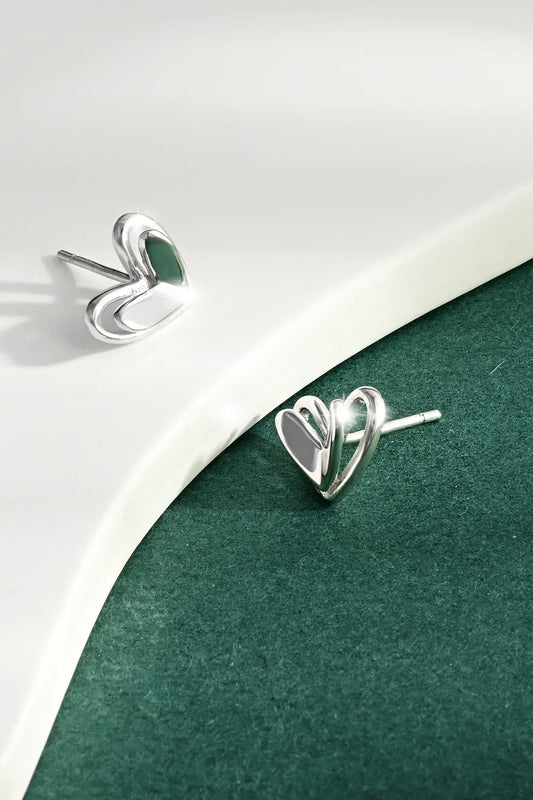 925 Sterling Silver Heart Stud Earrings - LODIMAE FASHION 
