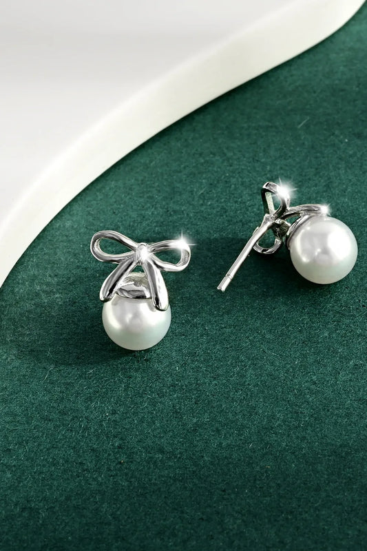 925 Sterling Silver Pearl Bow Earrings - LODIMAE FASHION 