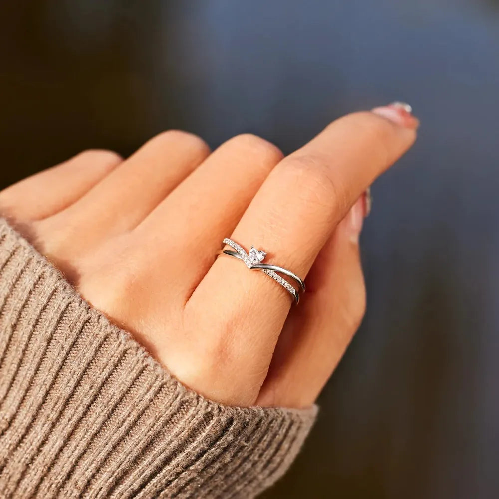 925 Sterling silver Inlaid Zircon Heart Open Ring - LODIMAE FASHION 