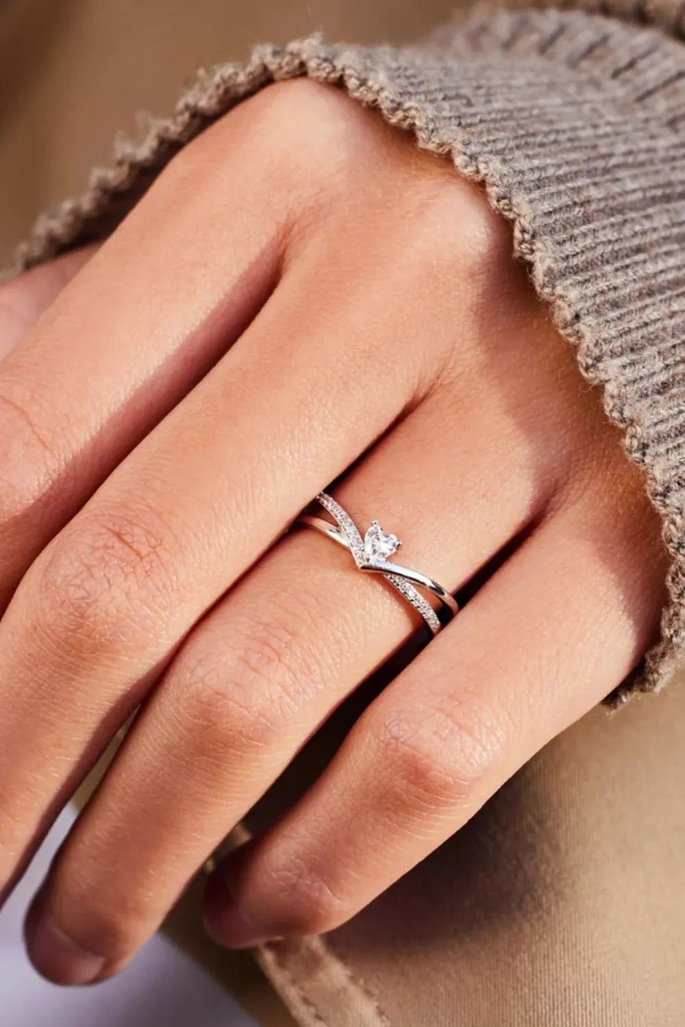 925 Sterling silver Inlaid Zircon Heart Open Ring - LODIMAE FASHION 