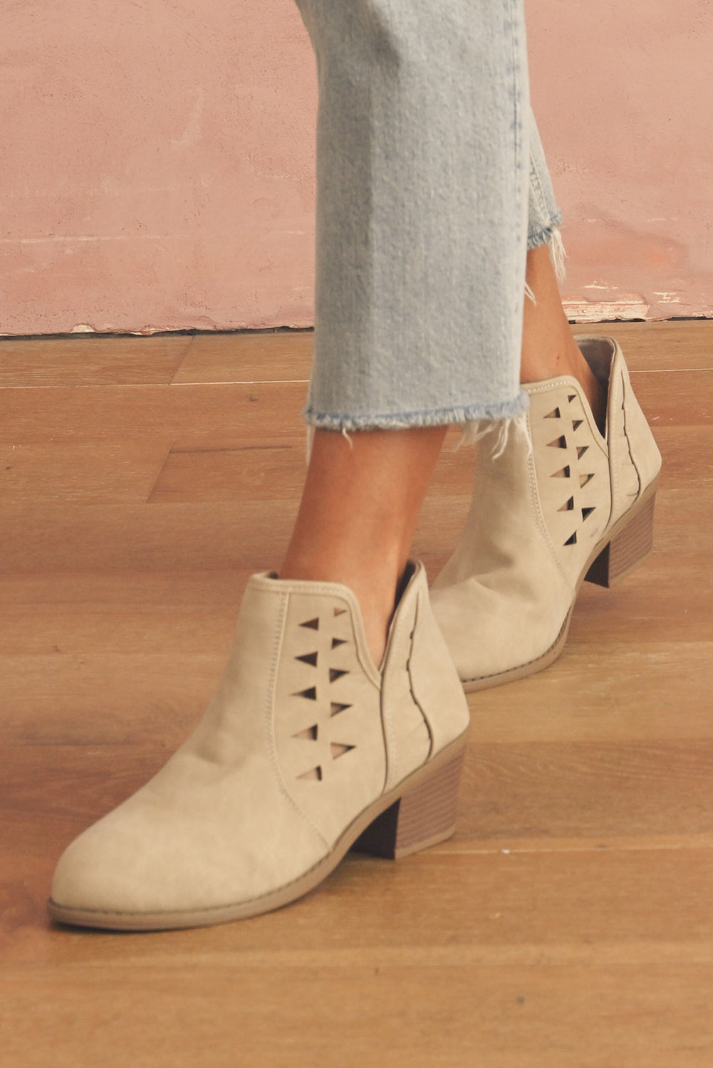 Cut Out Suede Pointed Toe Heeled Ankle Boots - LODIMAE FASHION 