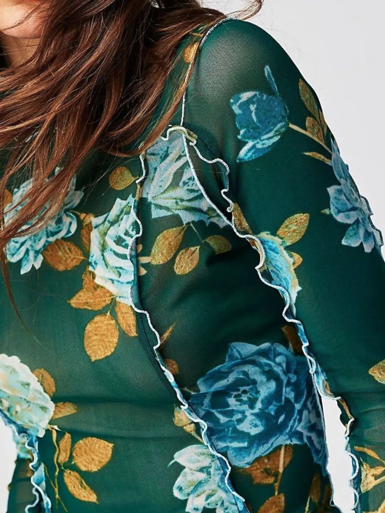 Floral Print Mock Neck Long Sleeve Top - LODIMAE FASHION 