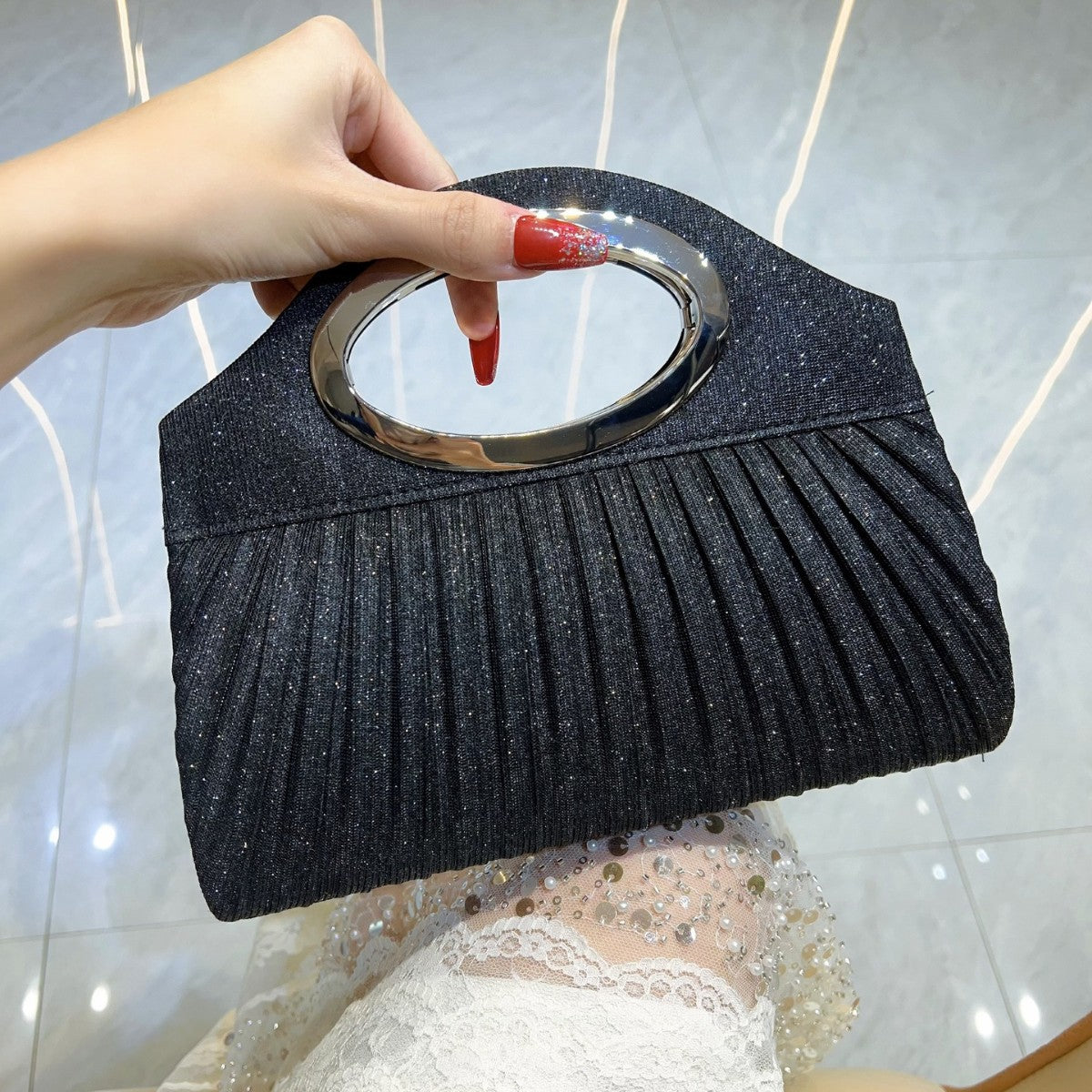 New cheongsam, evening dress, women's bag, pleated lady's all bag, banquet bag, clutch bag, single-shoulder cross-shoulder handbag, dinner bag - LODIMAE FASHION 