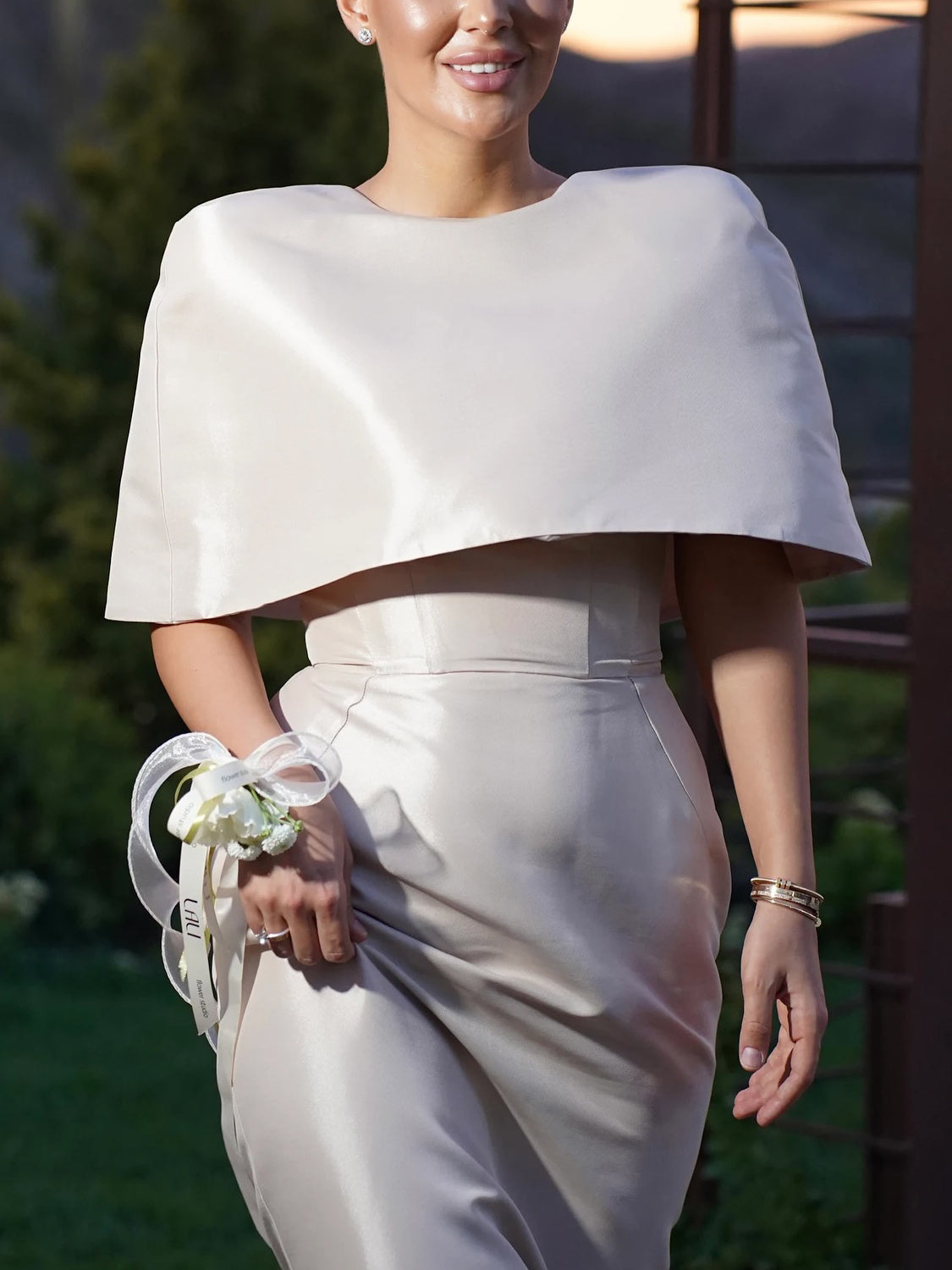 Satin Cape-style Top &Fitted Maxi Dress Set - LODIMAE FASHION 