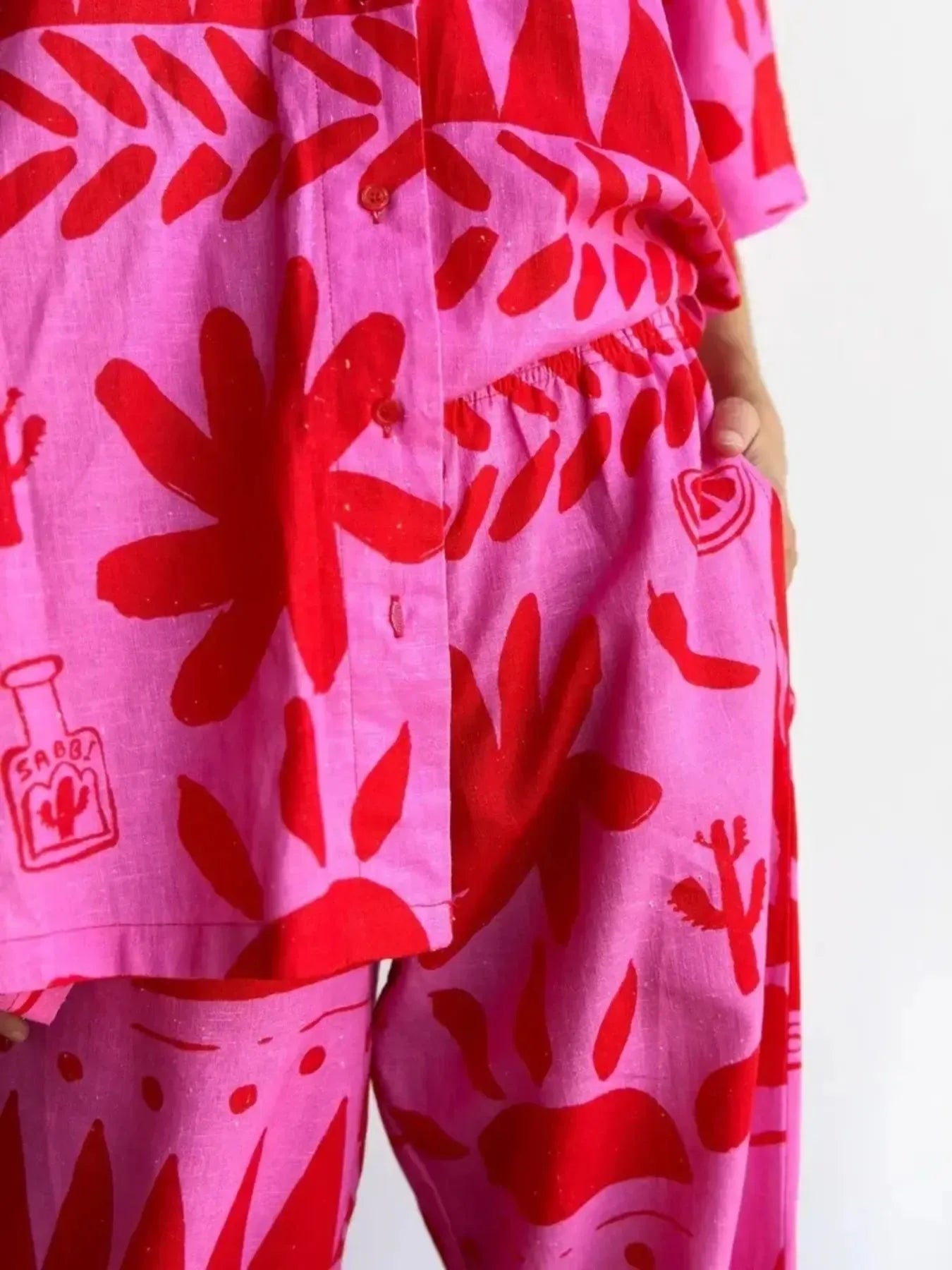 Printed Button Up Shirt and Pants Set - LODIMAE FASHION 