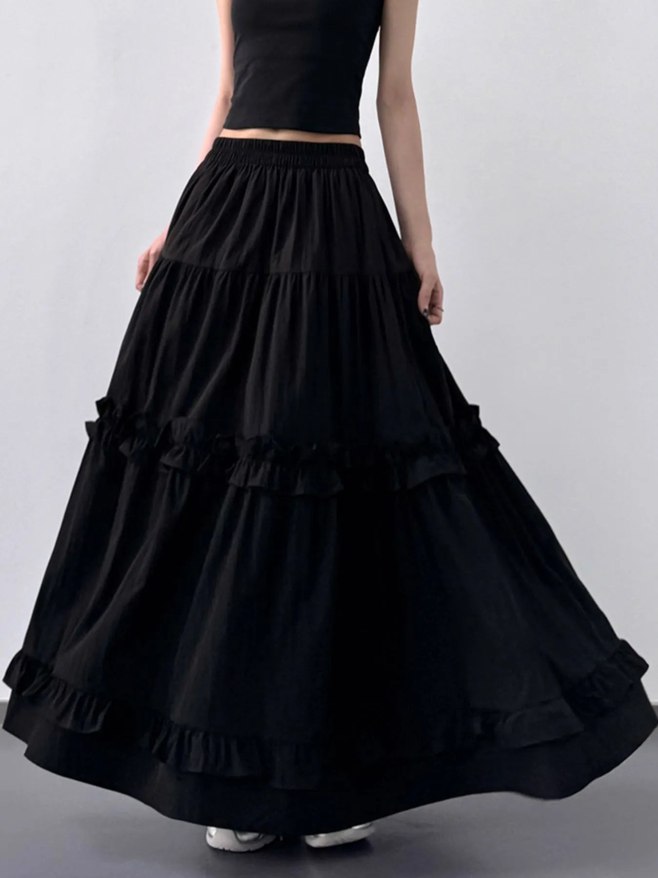 Elastic Waist Ruffle Maxi Skirt - LODIMAE FASHION 