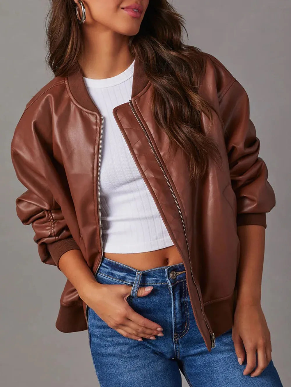 Zip Up Long Sleeve Jacket - LODIMAE FASHION 