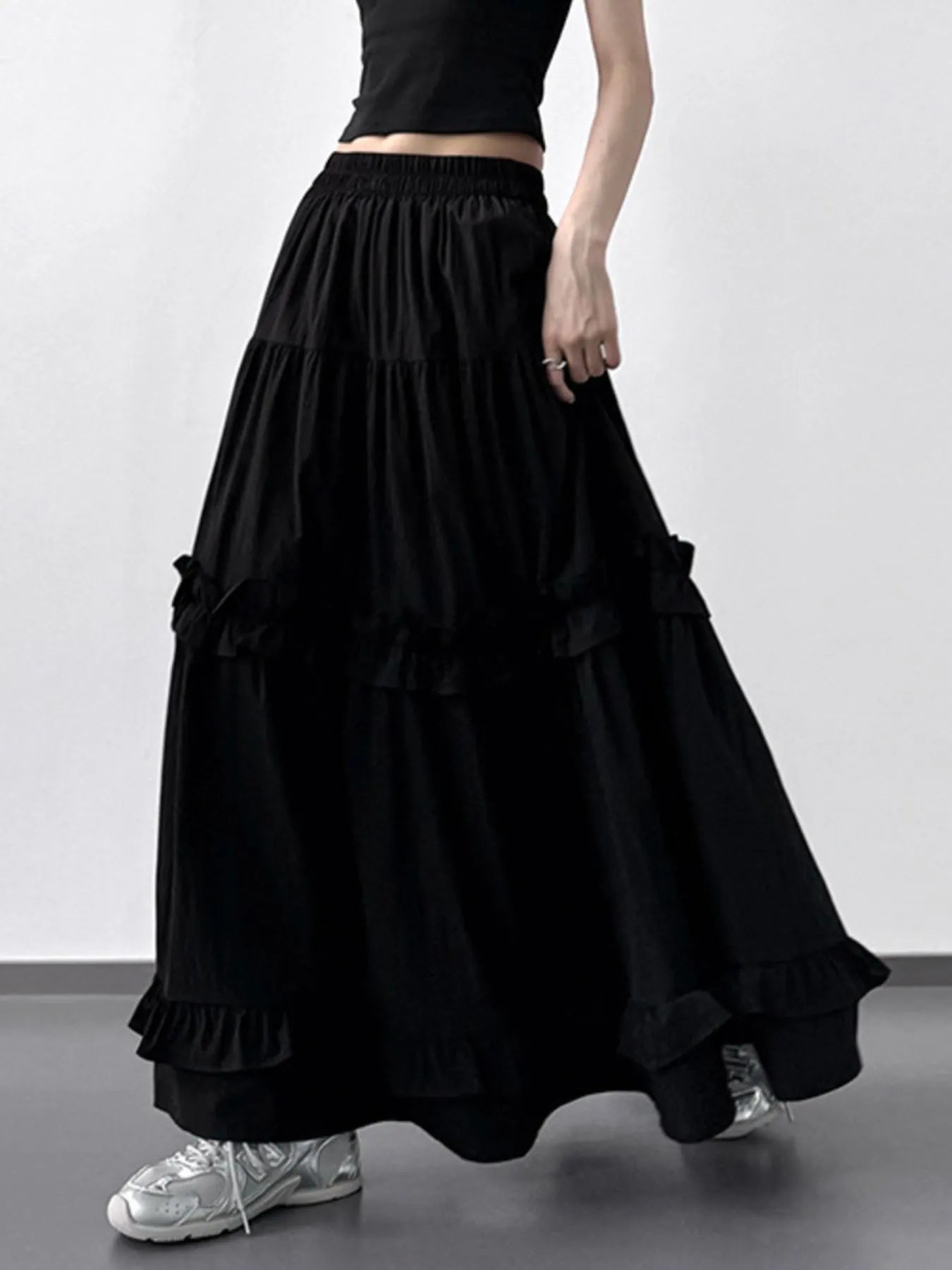 Elastic Waist Ruffle Maxi Skirt - LODIMAE FASHION 