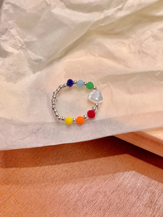 Acrylic Beaded Heart Ring – Cute Adjustable Fashion Jewelry - LODIMAE FASHION 