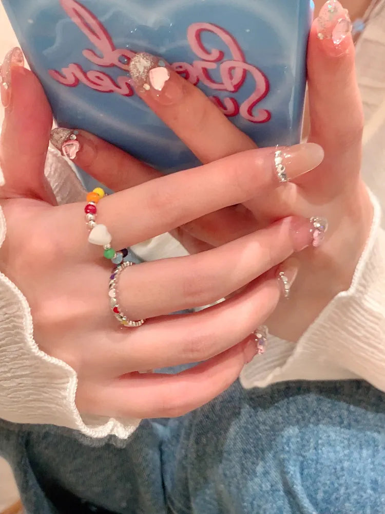 Acrylic Beaded Heart Ring – Cute Adjustable Fashion Jewelry - LODIMAE FASHION 