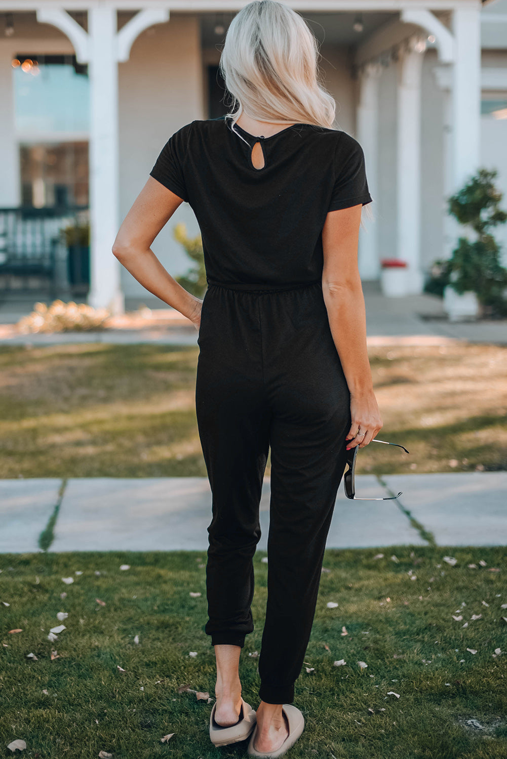 Belted V-Neck Jogger Jumpsuit - LODIMAE FASHION 