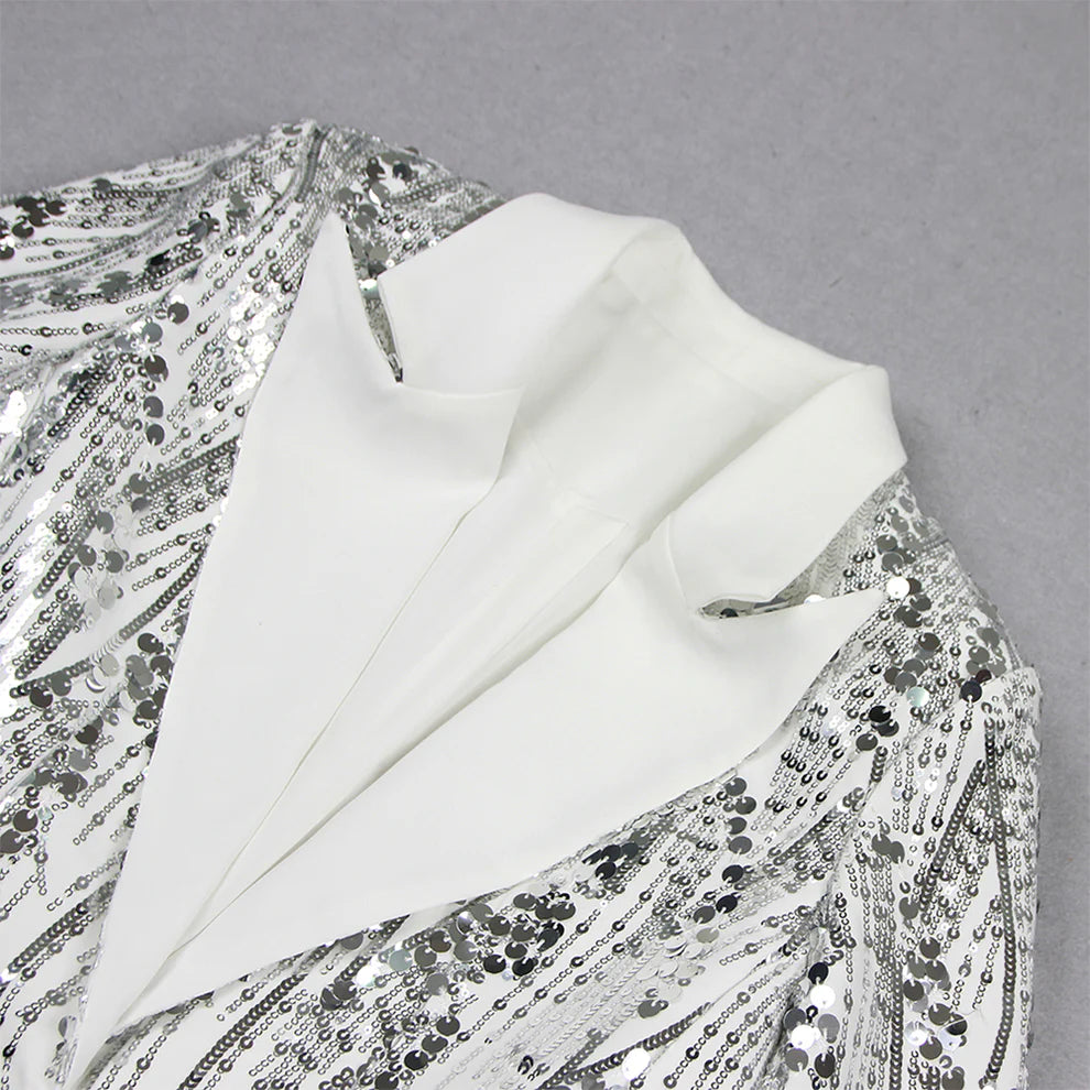 Bodycon Suit ,V Neck, Long Sleeves, and Sequins - Grace beauty H&C 