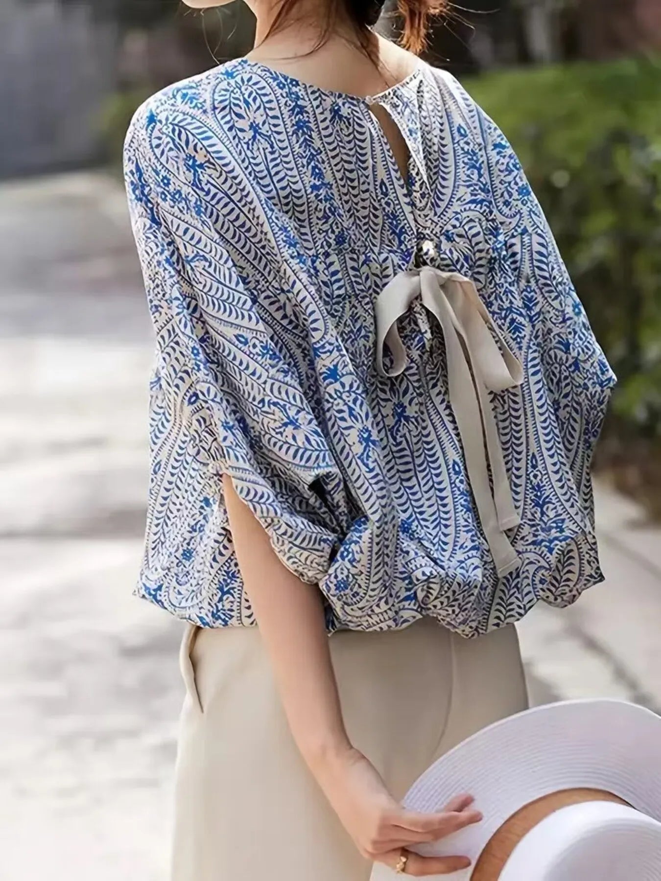 Bohemian Print Round Neck Loose Batwing Sleeve Blouse - LODIMAE FASHION 
