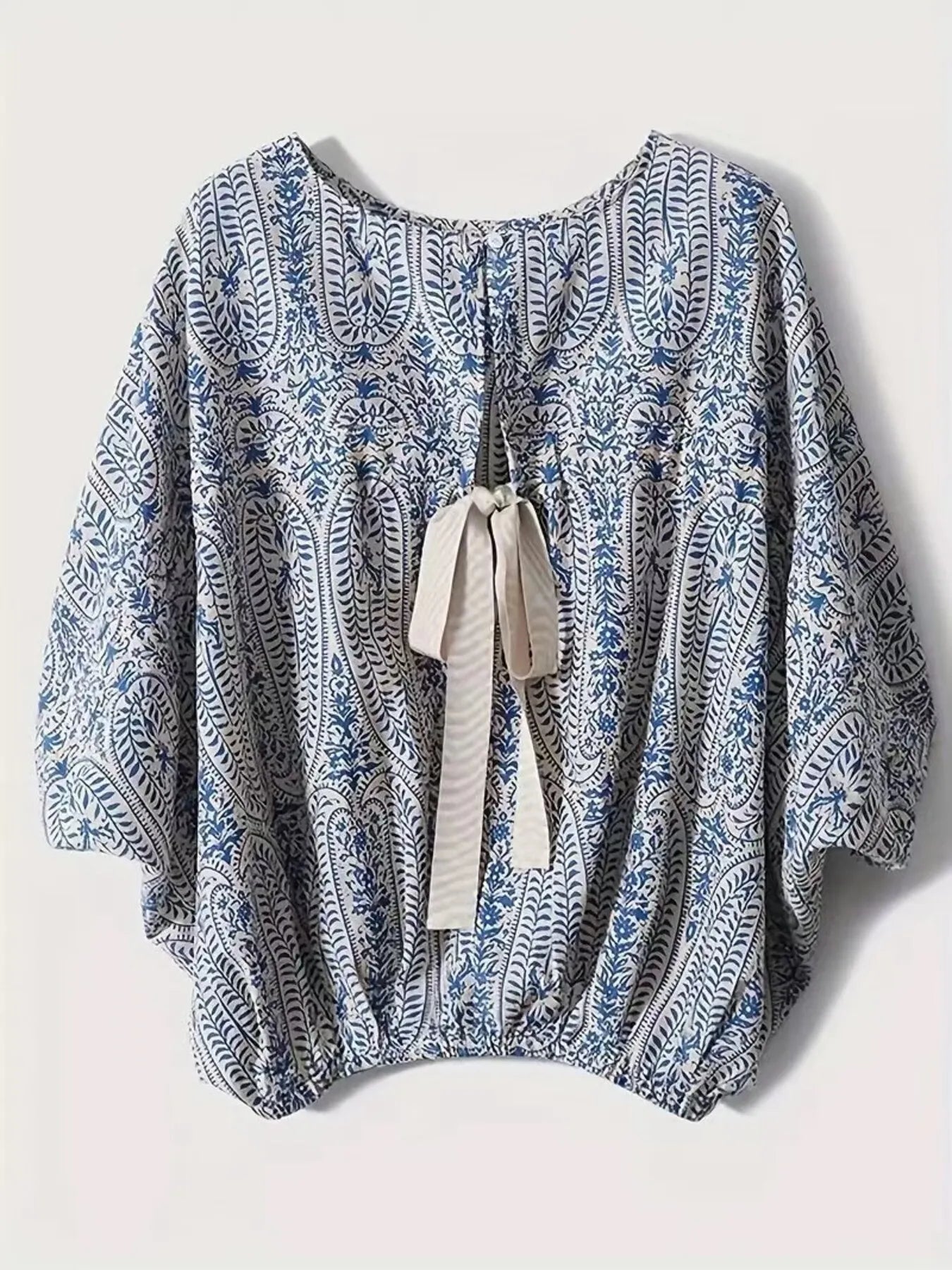 Bohemian Print Round Neck Loose Batwing Sleeve Blouse - LODIMAE FASHION 