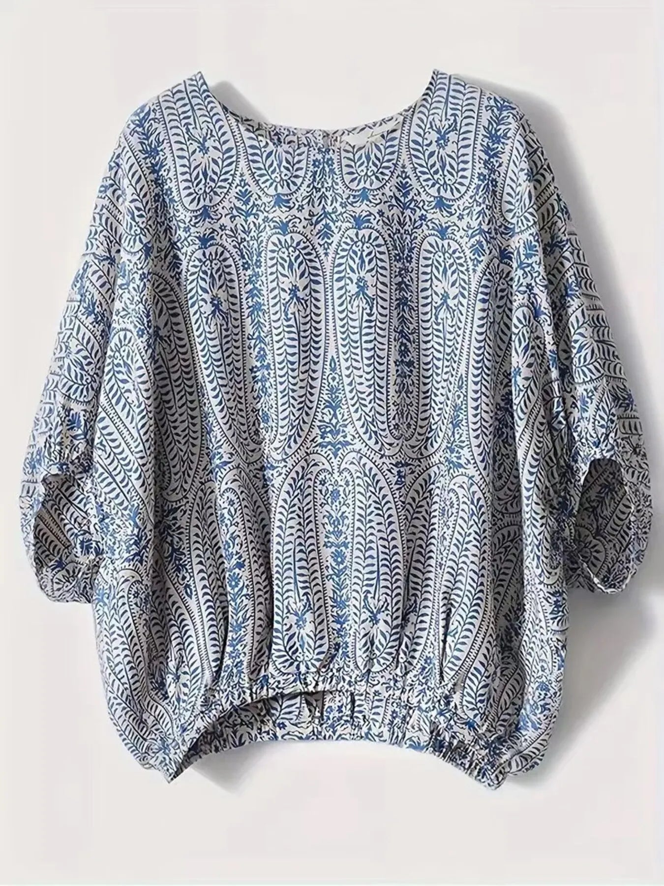 Bohemian Print Round Neck Loose Batwing Sleeve Blouse - LODIMAE FASHION 