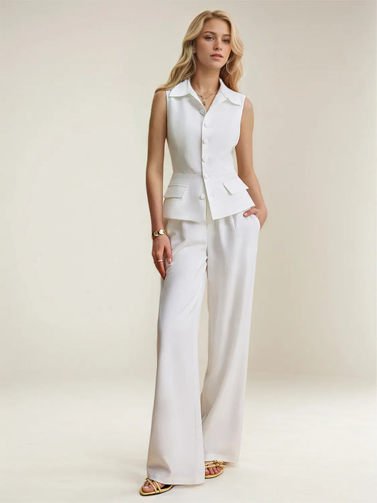 Button Up Vest and Pants Suit Set - LODIMAE FASHION 