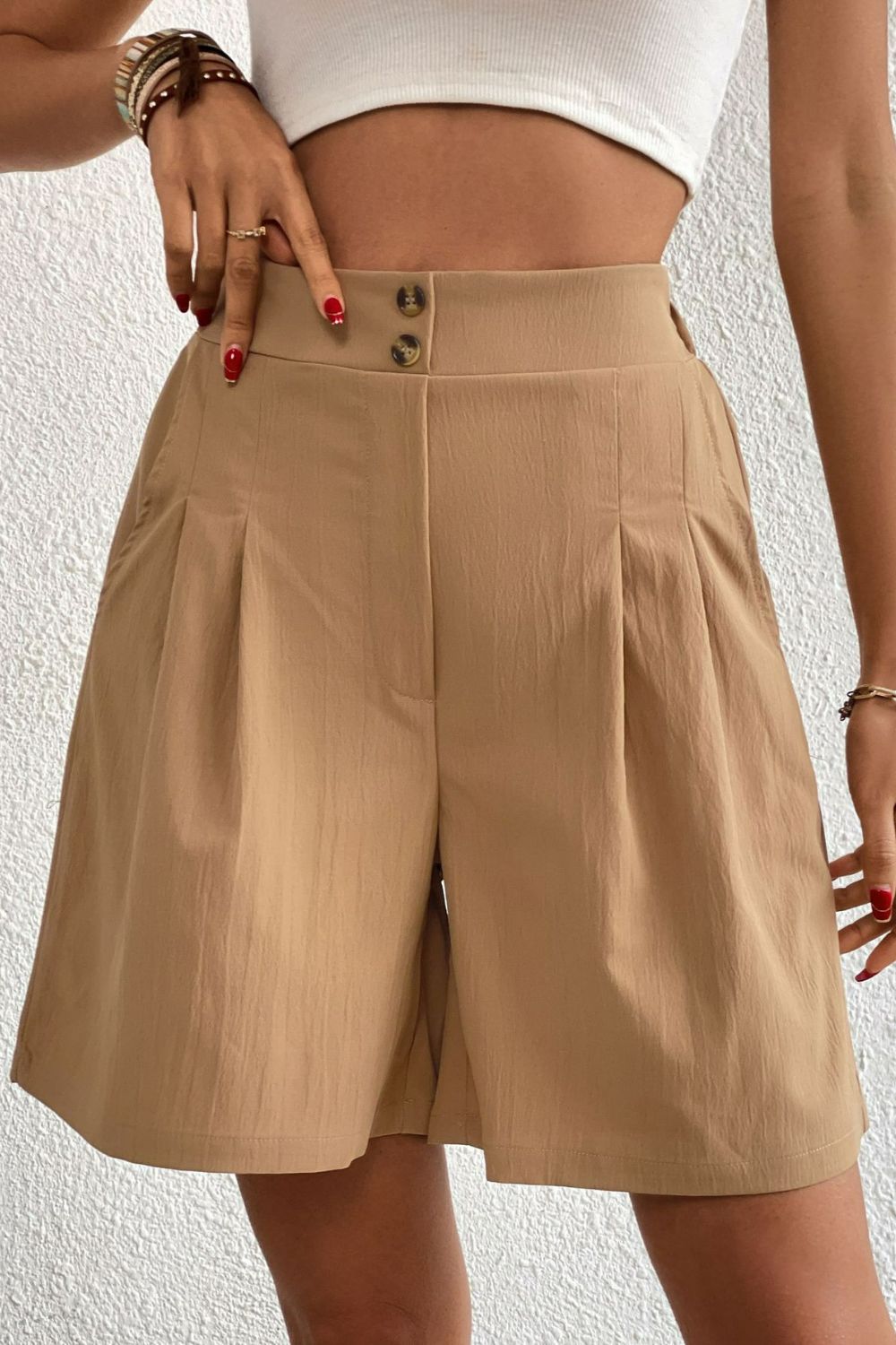 Buttoned Shorts – Elastic Waist Casual Summer - LODIMAE FASHION 