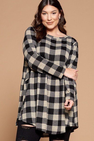 Soft Knit Buffalo Plaid Tunic Top - LODIMAE FASHION 