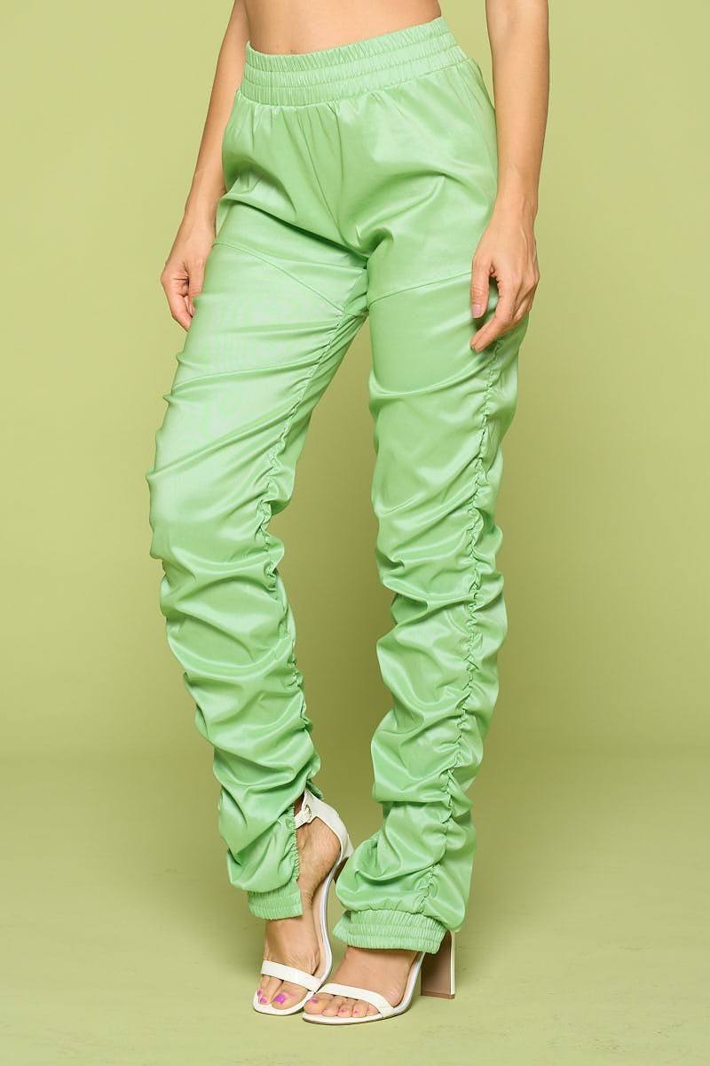 Leather Pu Ruched Pants - LODIMAE FASHION 