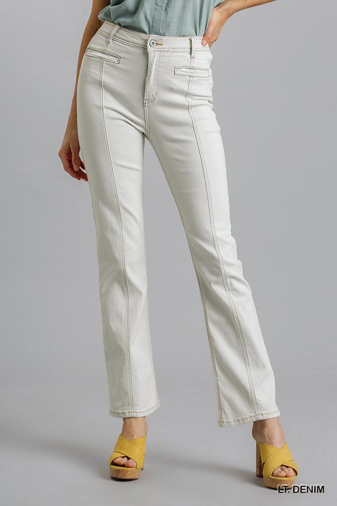 Panel Straight Cut Denim Jeans With Pockets - LODIMAE FASHION 
