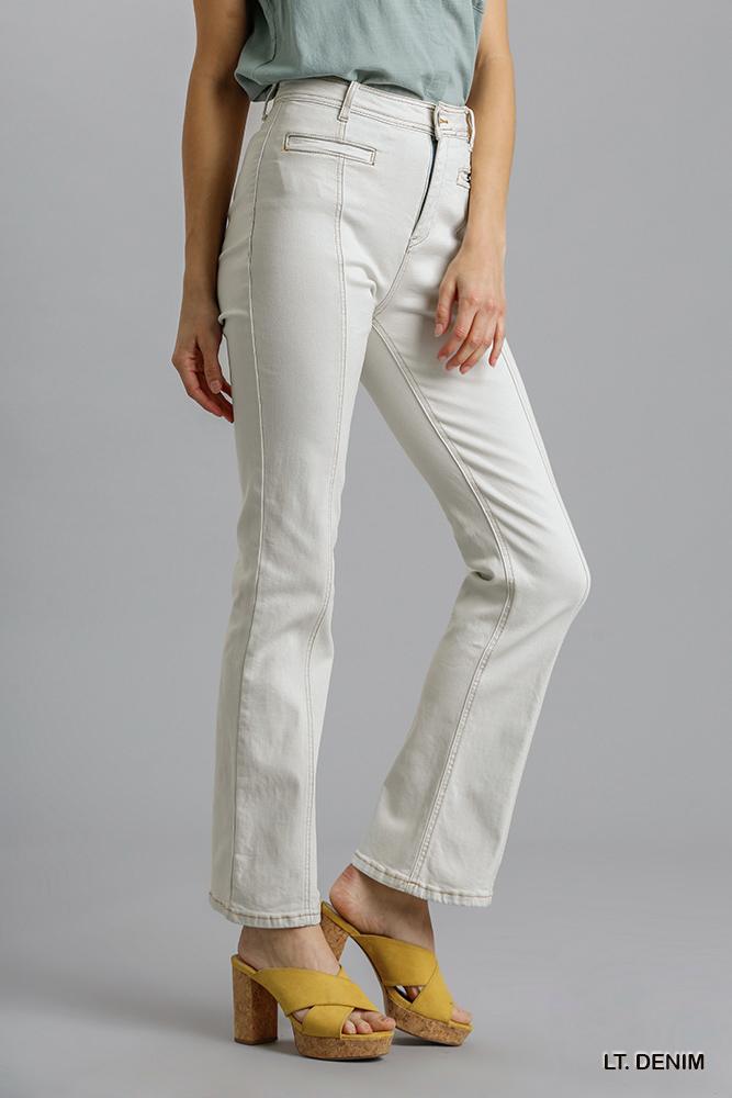 Panel Straight Cut Denim Jeans With Pockets - LODIMAE FASHION 