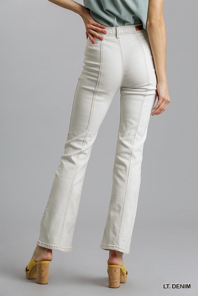 Panel Straight Cut Denim Jeans With Pockets - LODIMAE FASHION 