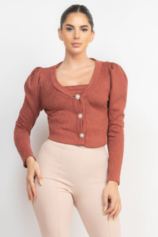 Geometric Cami Puff Sleeves Blazer Top Set - LODIMAE FASHION 