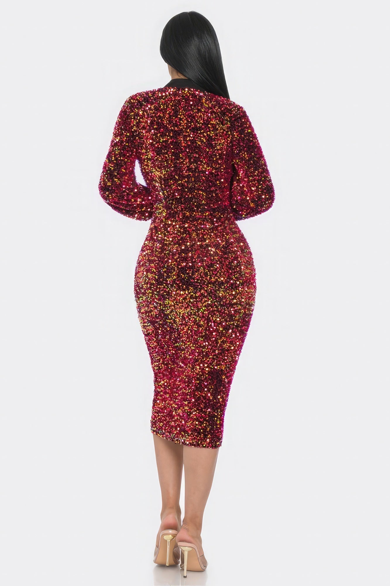 Midi 2 Way Zip Up Sequin Contrast Dress - LODIMAE FASHION 