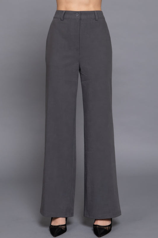 Back elastic straight woven long pants - LODIMAE FASHION 