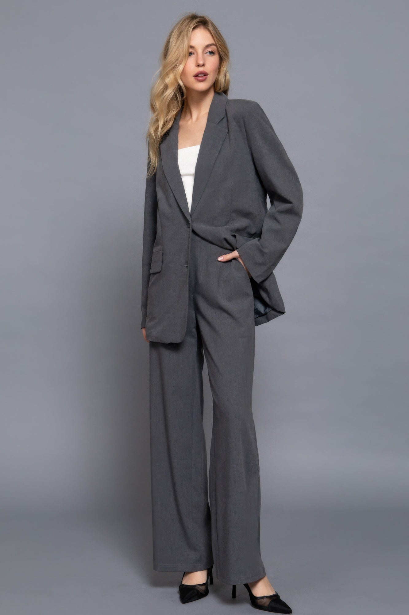 Back elastic straight woven long pants - LODIMAE FASHION 