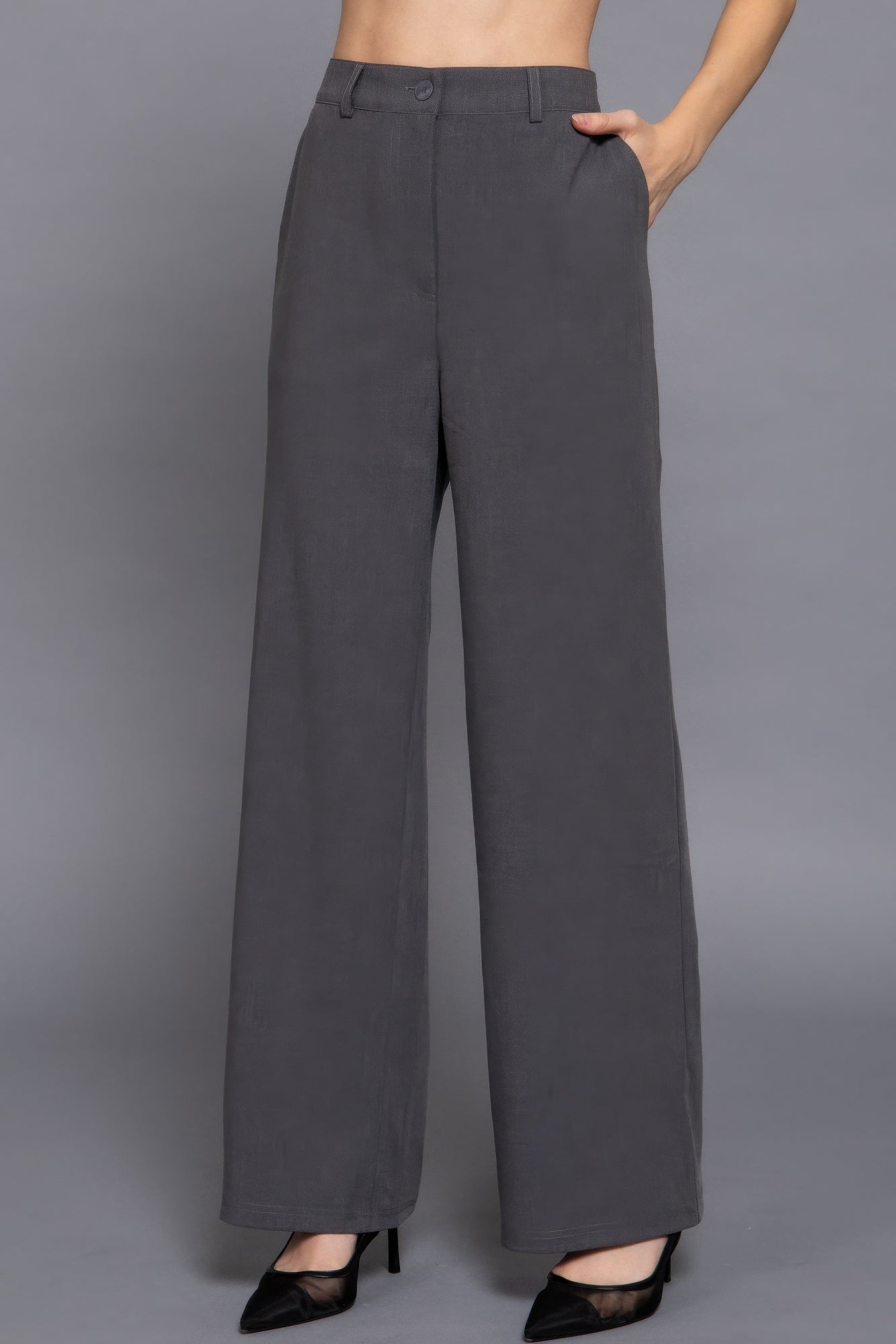 Back elastic straight woven long pants - LODIMAE FASHION 