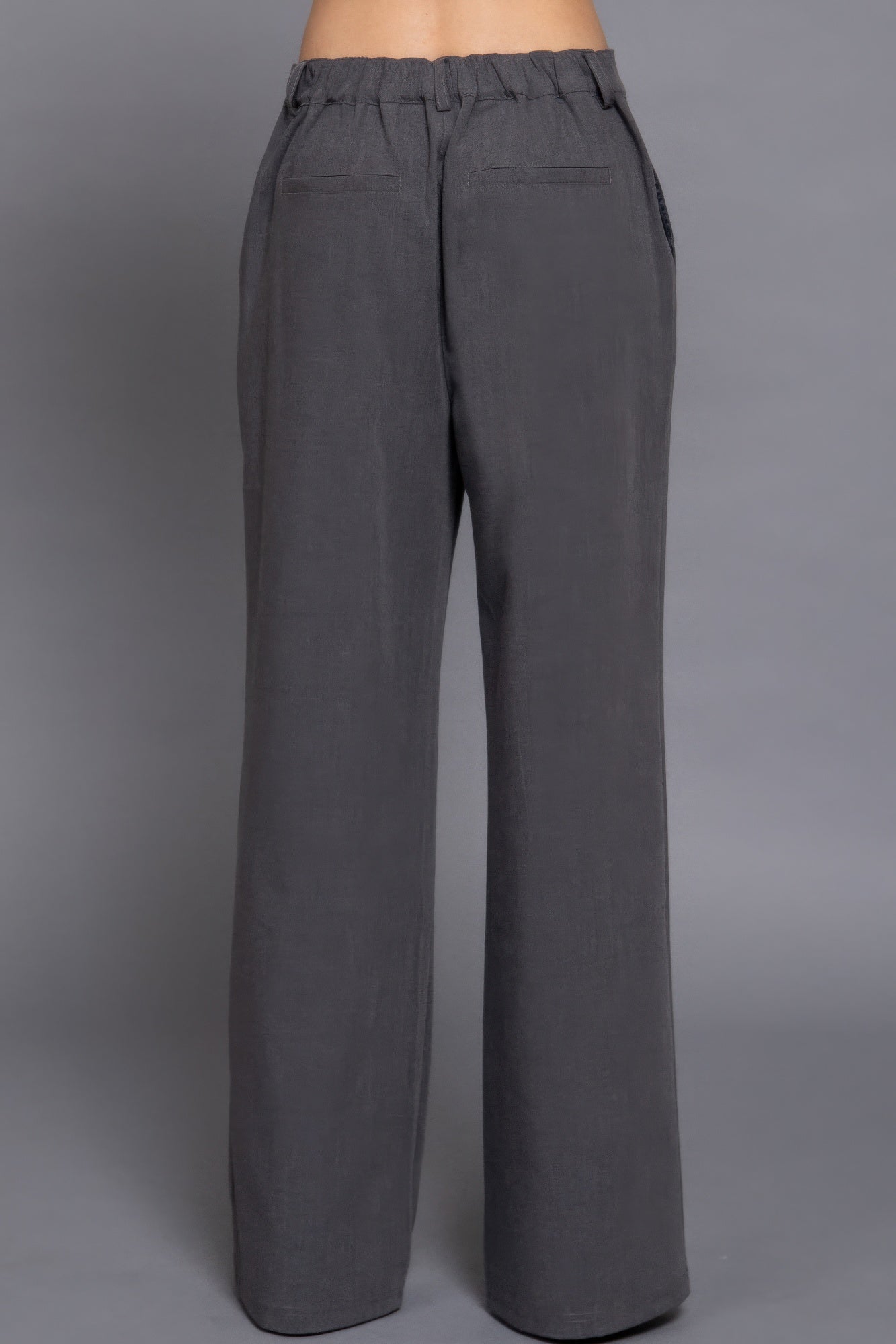 Back elastic straight woven long pants - LODIMAE FASHION 
