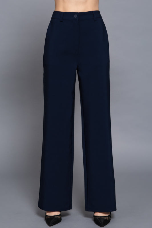 Back elastic straight woven long pants - LODIMAE FASHION 