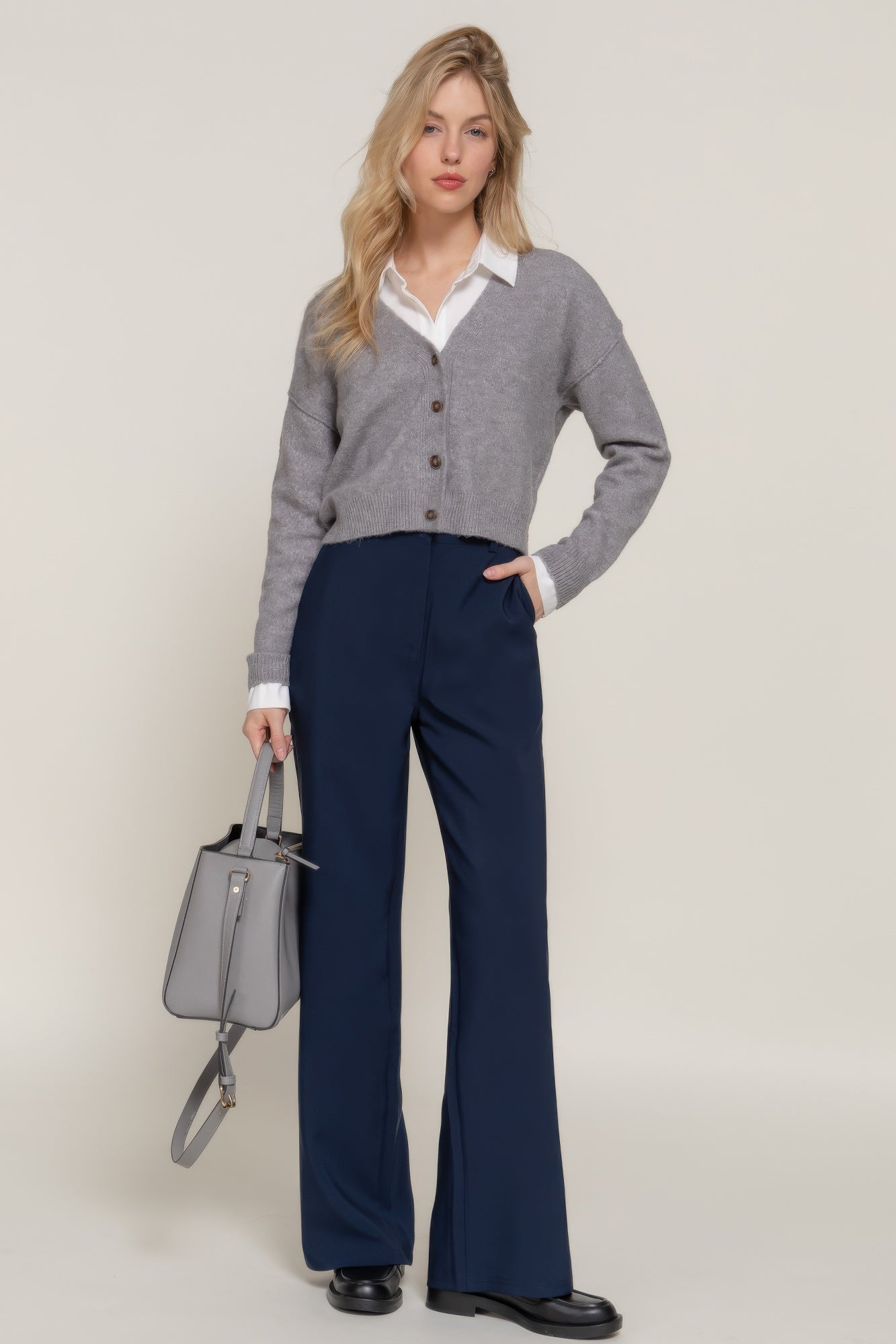 Back elastic straight woven long pants - LODIMAE FASHION 