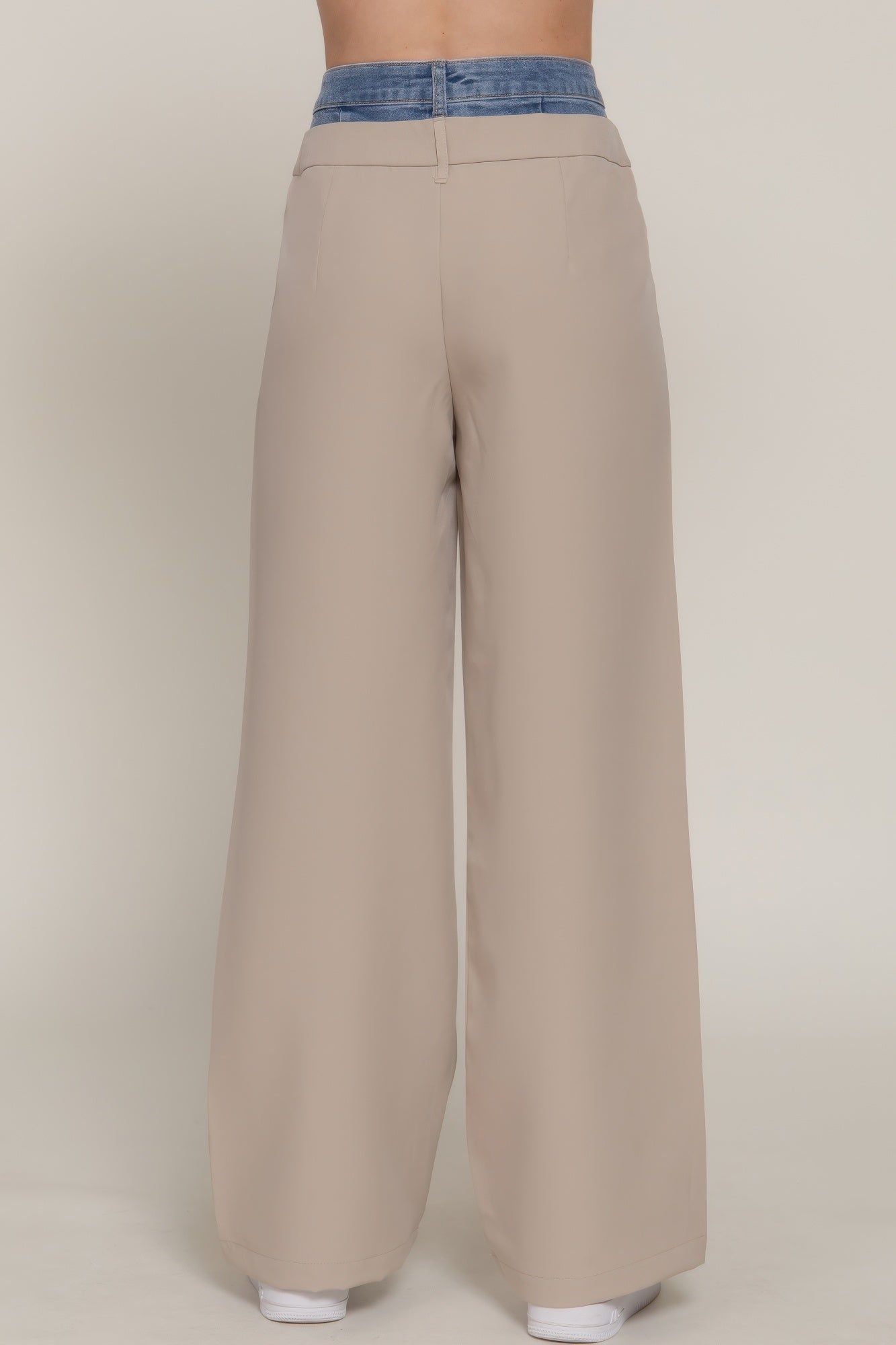 Contrast Denim Waist Straight Long Pants - LODIMAE FASHION 
